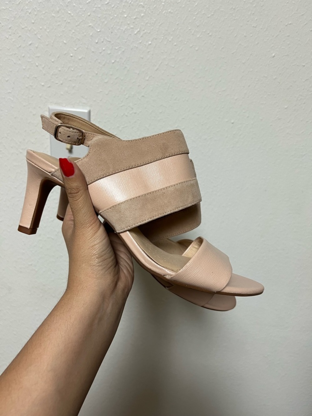Clarks Nude Pink Block Heel Slingback Sandal